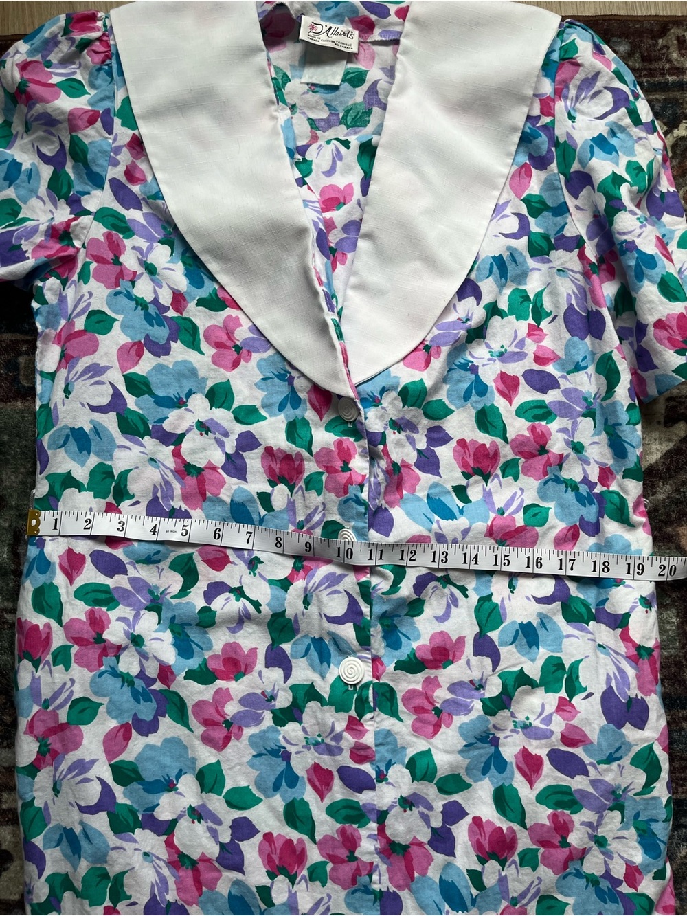 Women’s Vintage Cotton Floral Summers Dress Sailor Collar Cottagecore M/L - Picture 5 of 5